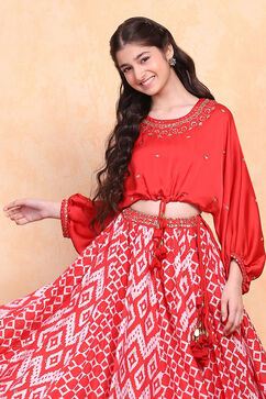 Red Polyester Lehenga Set image number 7