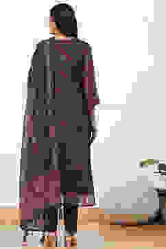 Maroon Chanderi Printed  Embroidered Unstitched Suit Set image number 4