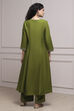 Green Viscose Rayon Straight Embroidered Suit Set image number 4