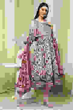 Beige Cotton Printed Anarkali Suit Set image number 5