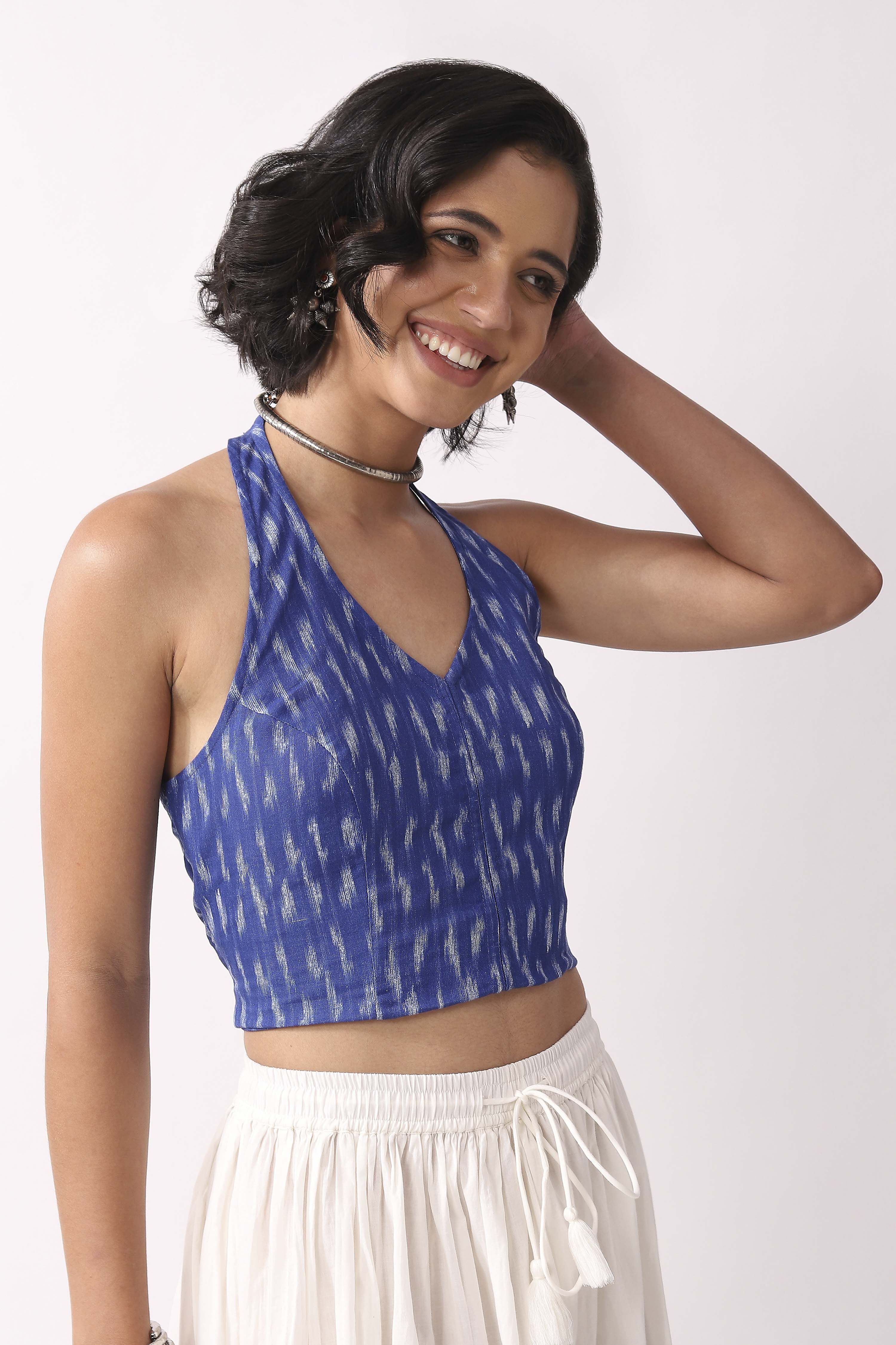 Royal Blue Cotton Printed Straight Top image number 0