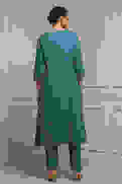 Teal Green Solid Kalidar Suit Set image number 4