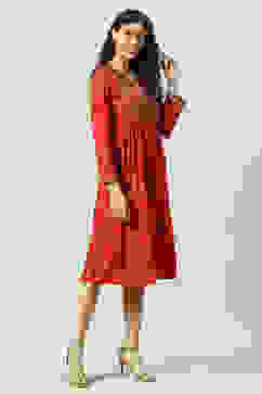 Red Rayon Flared Printed Kurta Dress image number 3