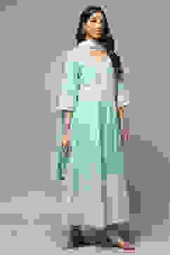 Powder Blue Cotton Anarkali Kurta Churidar Suit Set image number 6