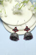 Dark Pink Oxidised Stone Studded Jhumkas image number 0
