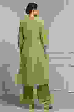 Lime Green Cotton A-Line Yarndyed Suit Set image number 4