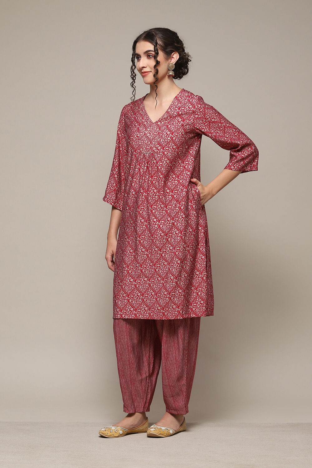 Navy Poly Viscose Straight Printed 2 Piece Set image number 4