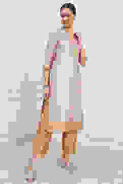 Beige Silk Blend Banarasi Unstitched Suit Set image number 6