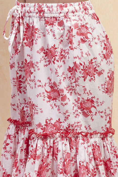 Red and White Cotton Schiffli Straight Suit Set image number 2
