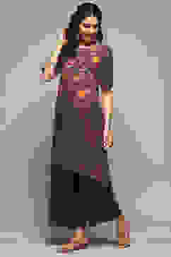 Purple Rayon Asymmetric Kurta Palazzo Suit Set image number 3