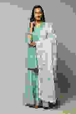 Sea Green Cotton Straight Kurta Garara Suit Set image number 6