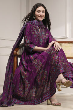 Purple Viscose Kalidar Printed Suit Set image number 0