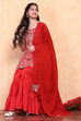 Red Viscose Blend Sharara Suit Set image number 7