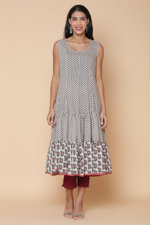 Terracotta Cotton Silk Double Layered Embroidered Kurta image number 2
