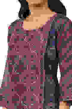 Maroon Chanderi Printed  Embroidered Unstitched Suit Set image number 1