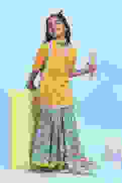 Yellow Cotton Printed Straight Suit Set image number 0