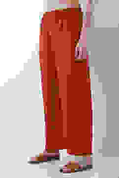 Red Solid Straight Palazzos image number 2