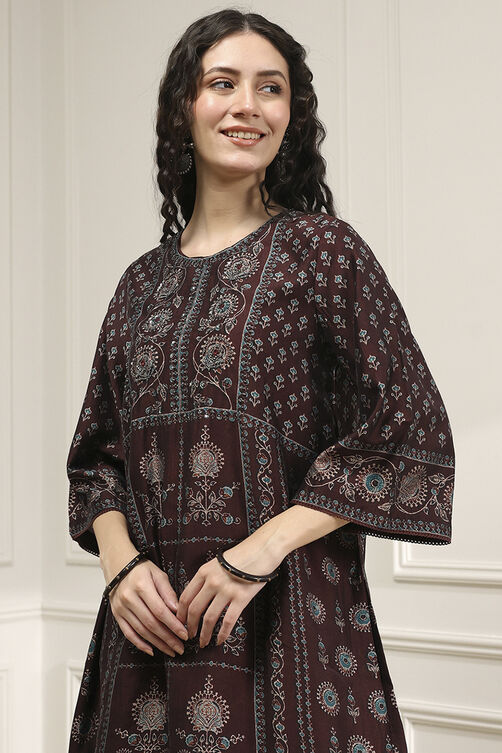 Brown Printed Straight Suit Set image number 1
