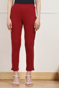 Maroon Cotton Blend Pants image number 4
