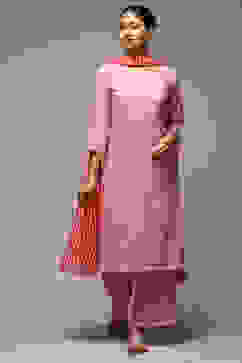 Red Cotton Blend Straight Kurta Palazzo Suit Set image number 7