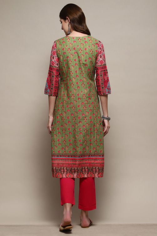 Green Cotton Straight 2 Piece Set image number 4