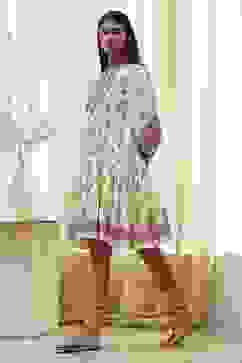 Beige Cotton Printed Tiered Dress image number 2