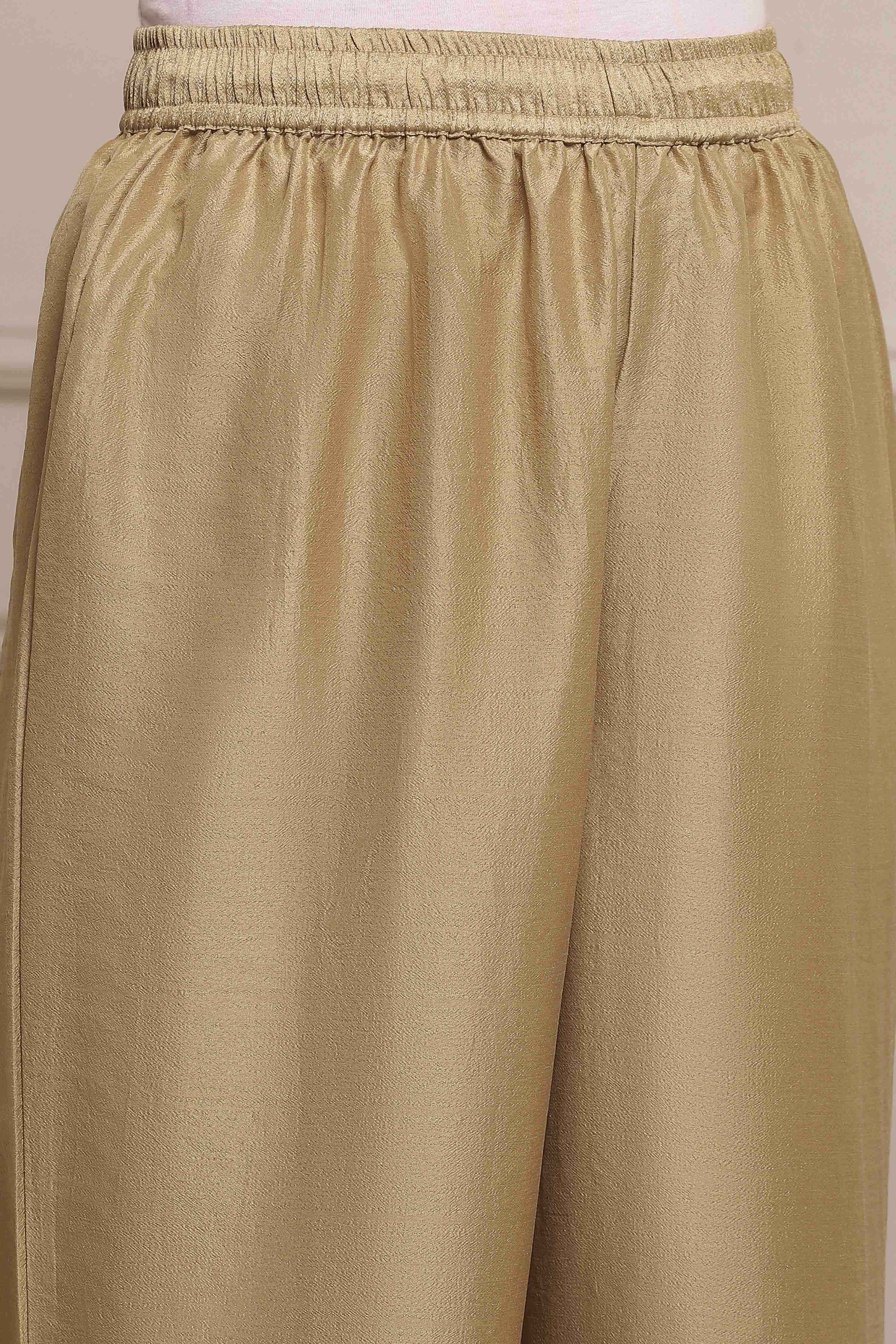 Gold Polyester Straight Palazzos image number 1