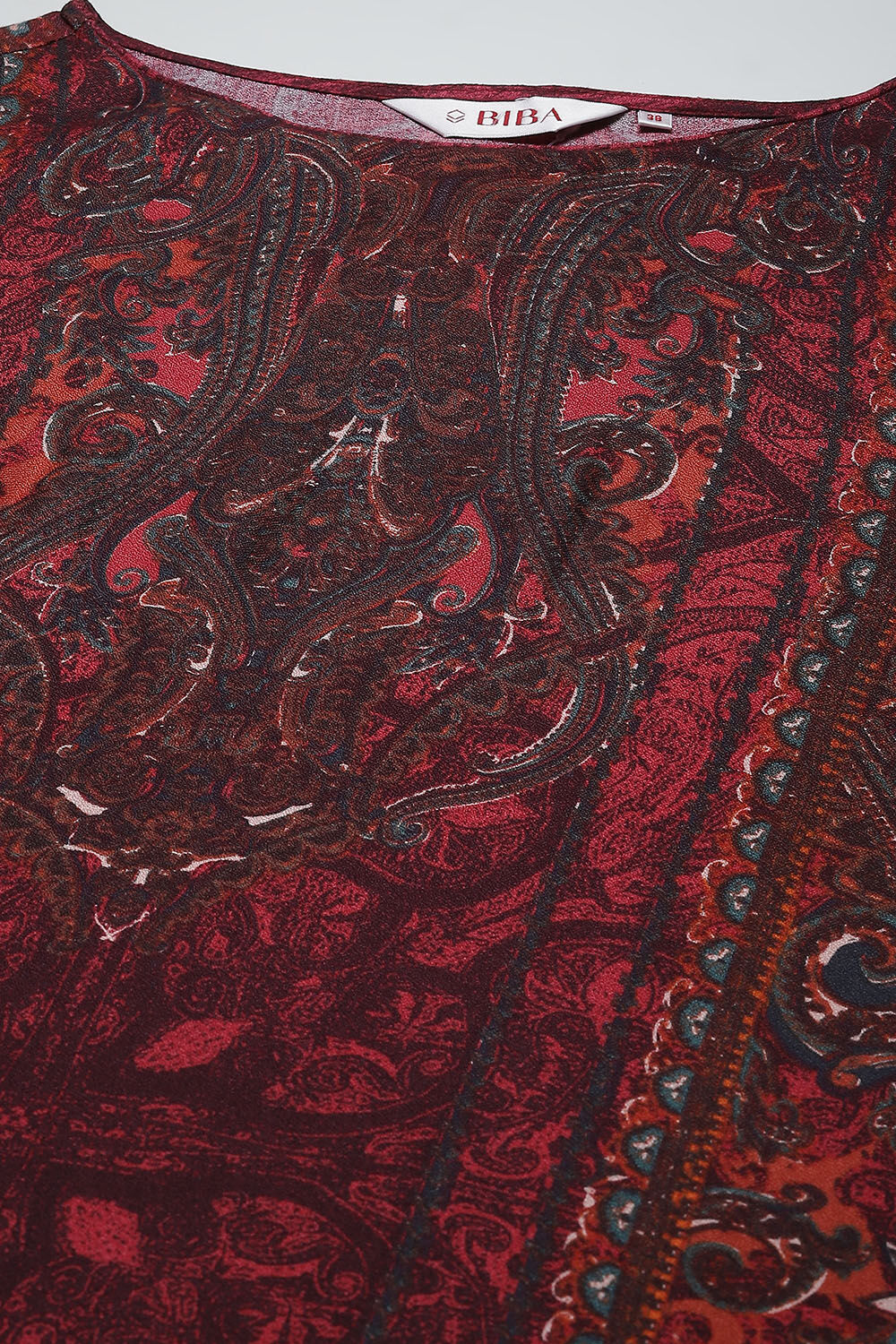 Red Viscose A-Line Printed Kurta image number 5