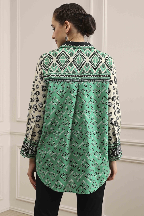 Black Cotton Printed Straight Shirt image number 3