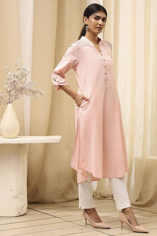 Burgundy Cotton Blend Solid Straight Kurta image number 3
