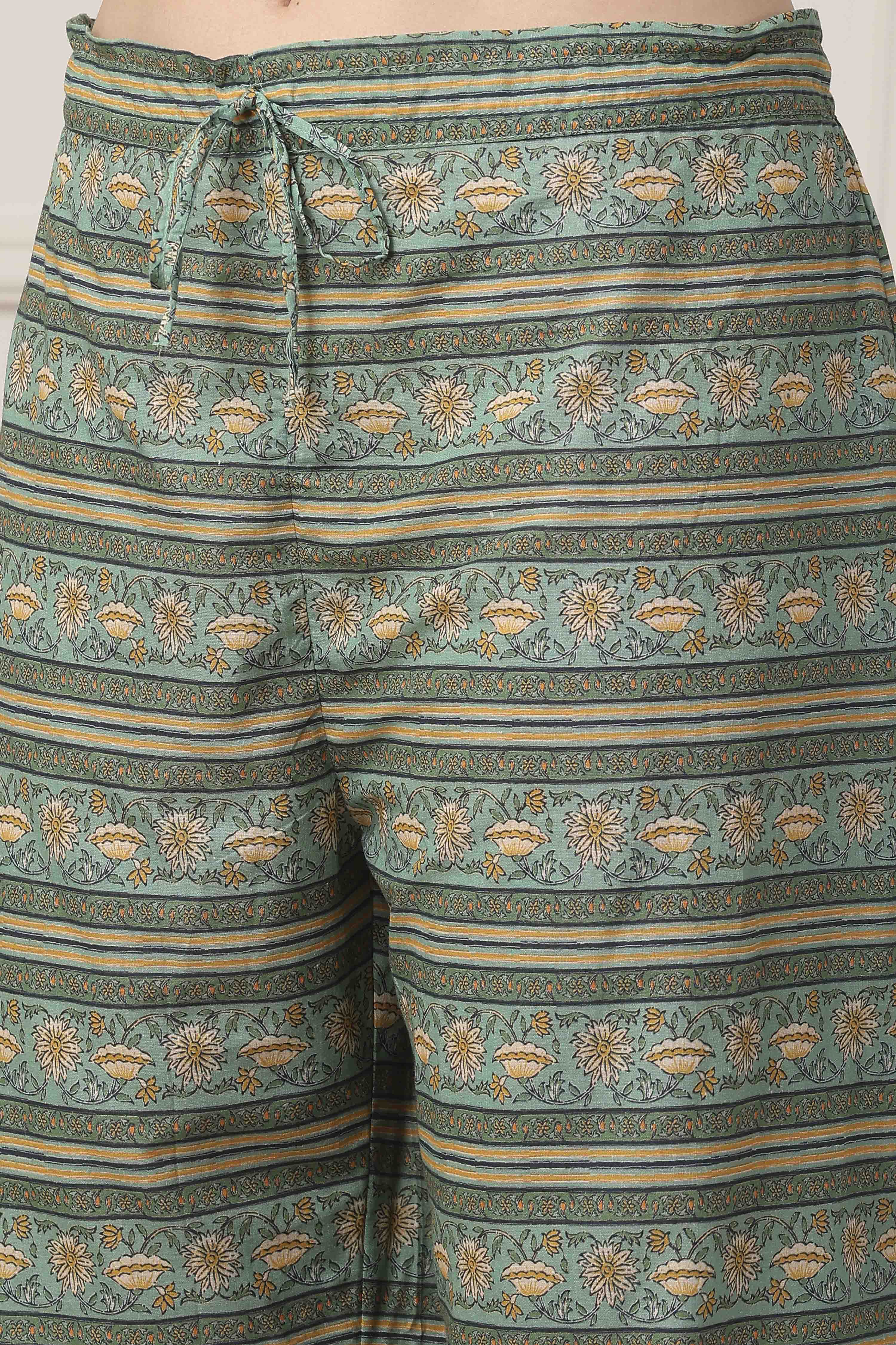 Sage Green Printed Cotton Straight Suit Set image number 2