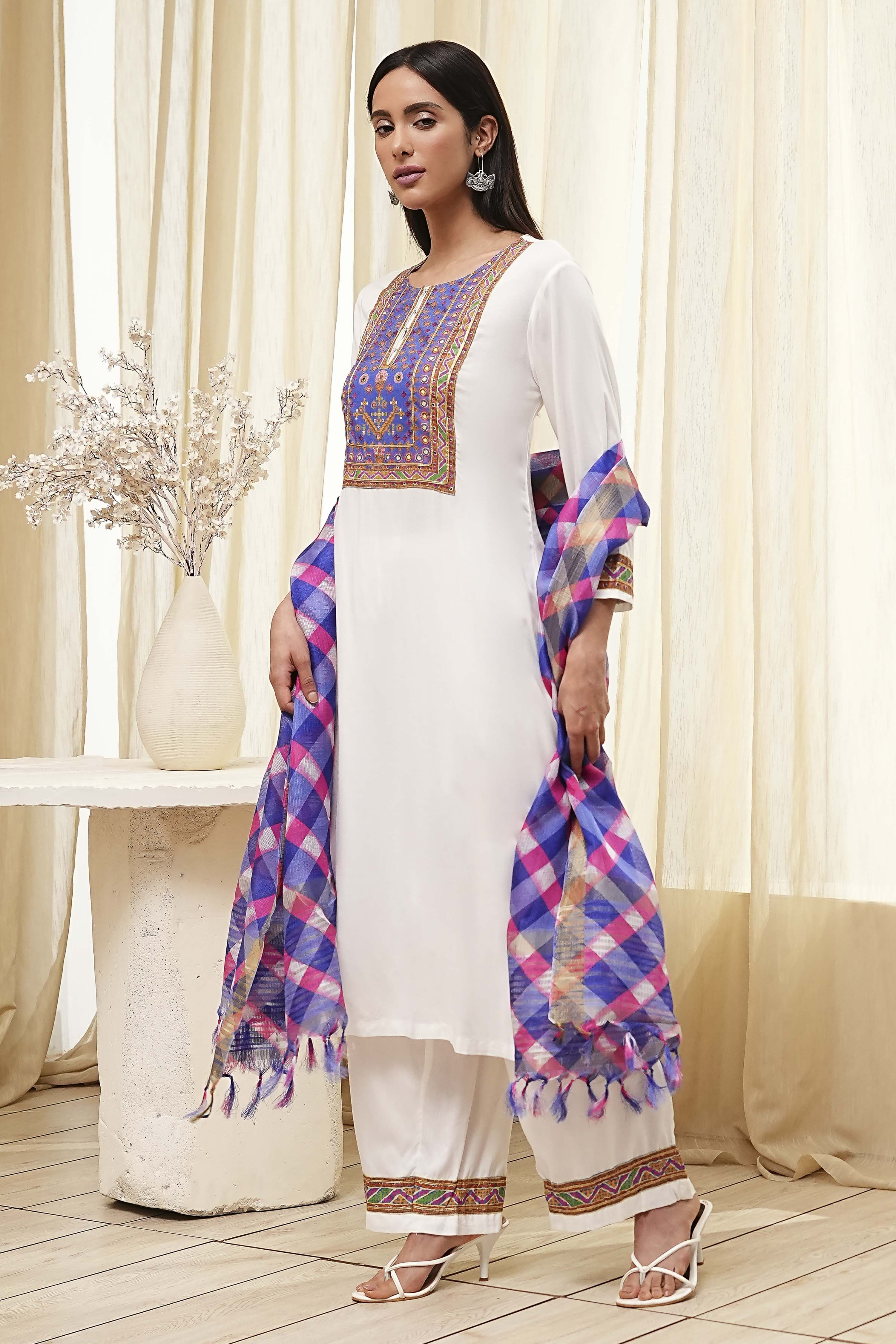 Blue and Pink Straight Suit Set image number 3