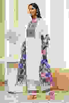 Off-White and Blue Straight Suit Set image number 3