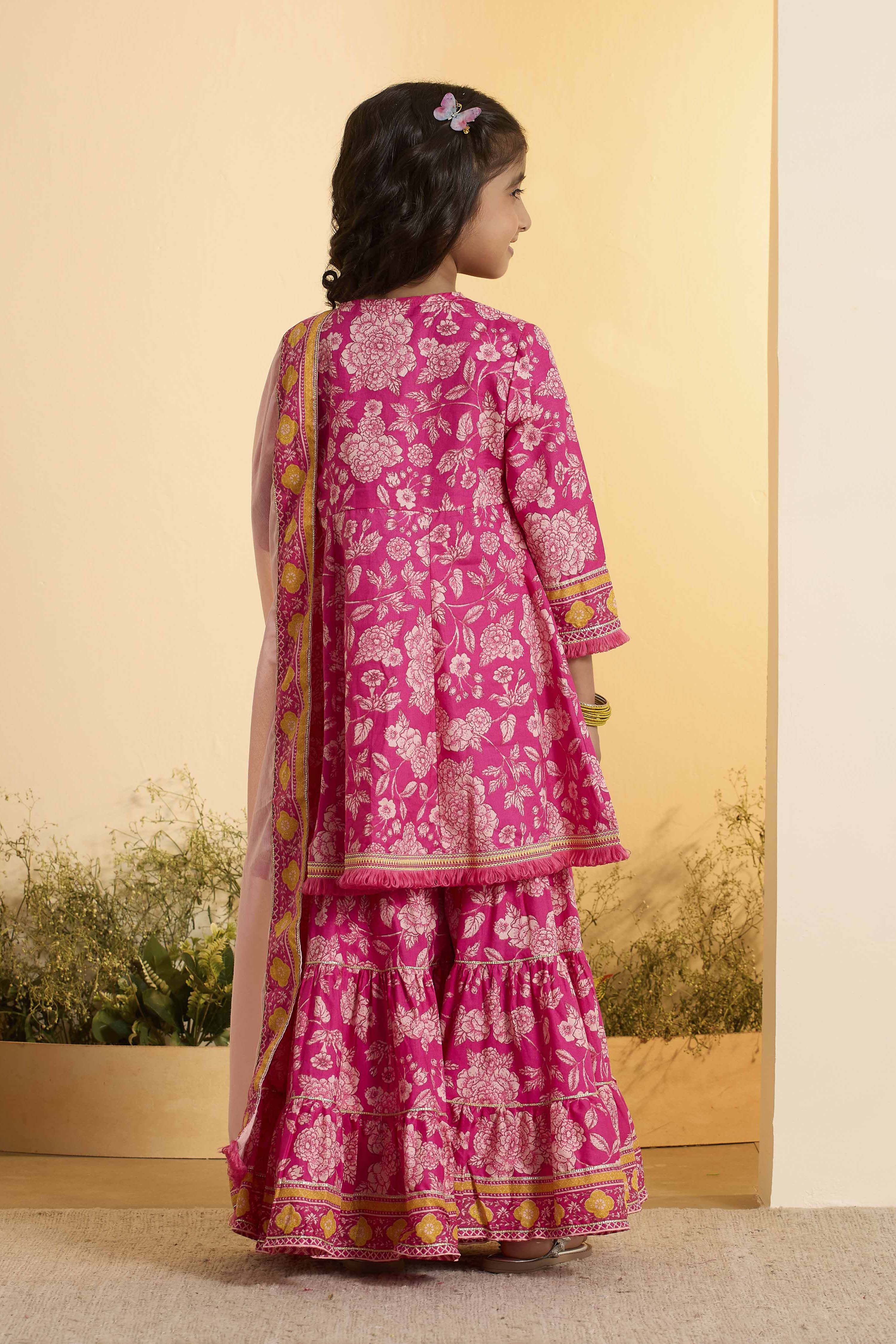 Pink Cotton Floral  Peplum Kurta Set image number 4