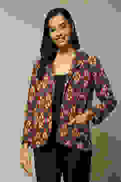 Maroon Acrylic Straight Yarndyed Jacket image number 5