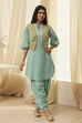 Sage Green Cotton Pathani Straight Kurta Set image number 6