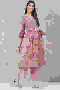 Beige Cotton A-Line Kurta Palazzo Suit Set image number 5