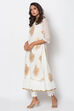 Off White Poly Metallic Cotton Flared Yarndyed Kurta image number 3