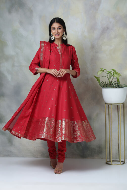 Blue Cotton Kalidar Kurta Churidar Suit Set image number 4