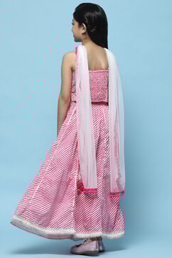 Pink Cotton Embroidered Blouse & Lehenga With Net Dupatta image number 5