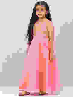 Peach Art Silk Girls Lehenga Set image number 3