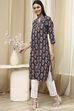 Teal Cotton Printed Straight Kurta image number 2