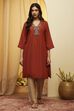 Rust Viscose Rayon Embellished Straight Kurta image number 5