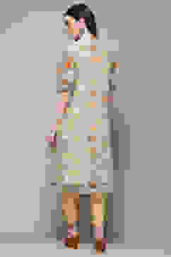 Yellow Teal Polyester Straight Kurta image number 3