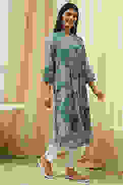 Teal LIVA Straight Printed Kurta image number 3