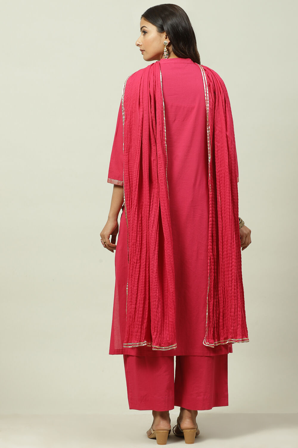 Mustard Printed Cotton Straight Kurta Palazzo Suit Set image number 4