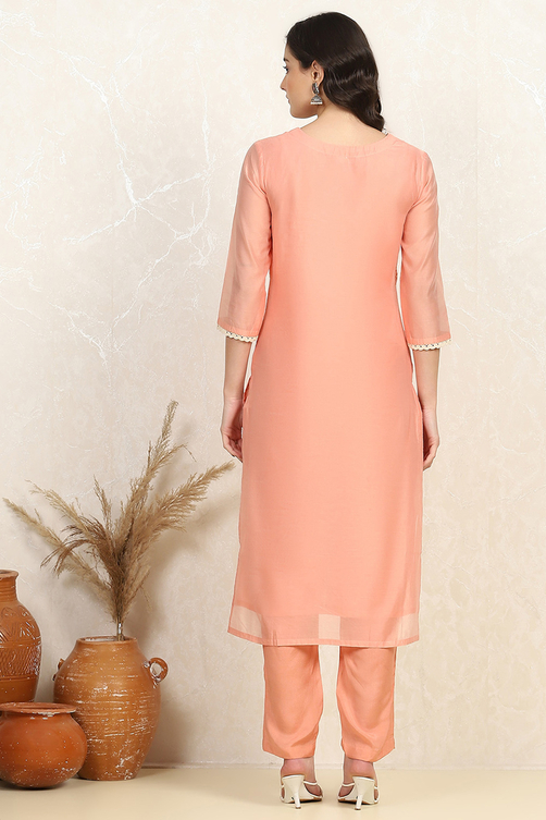 Baby Pink Chanderi Unstitched Suit Set image number 5