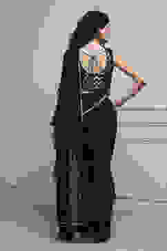 Black Art Silk Pre-draped Saree image number 4