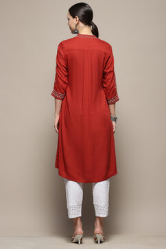 Rust Solid Regular Fit Straight Kurta image number 4