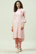 White Blue Cotton Asymmetric Kurta Set image number 0